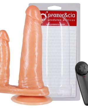 Prótese Dupla Com Vibro E Ventosa 17,3 X 3,5Cm Prazer & Cia