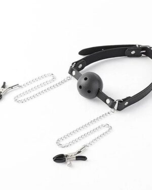 Mordaça Com Prendedor Mamilos Corrente