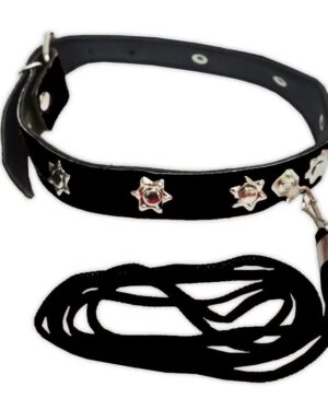 Coleira Regulável Com Guia e Strass Em Formato de Estrela