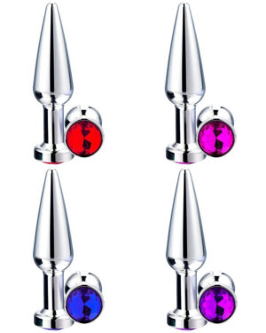 PLUG ANAL METAL CÔNICO COMPRIDO COM JÓIA