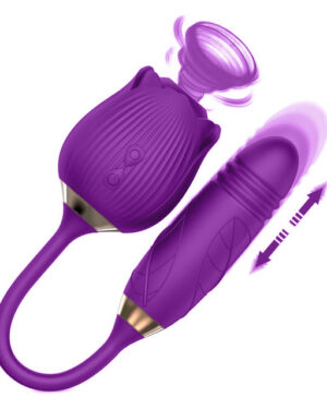 Vibrador Duplo Flexível Com Sugador e Movimento de Vai e Vem