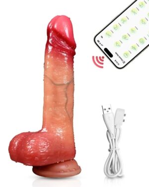 Pênis Realístico Vibrador Telescópio APP Com Aquecimento 9 Modos