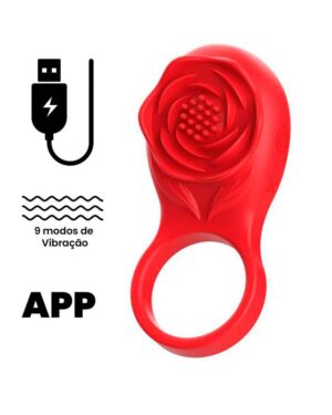Anel com Estimulador em formato de Flor - APP - Recarga USB - 9 modos de vibração YSJT109