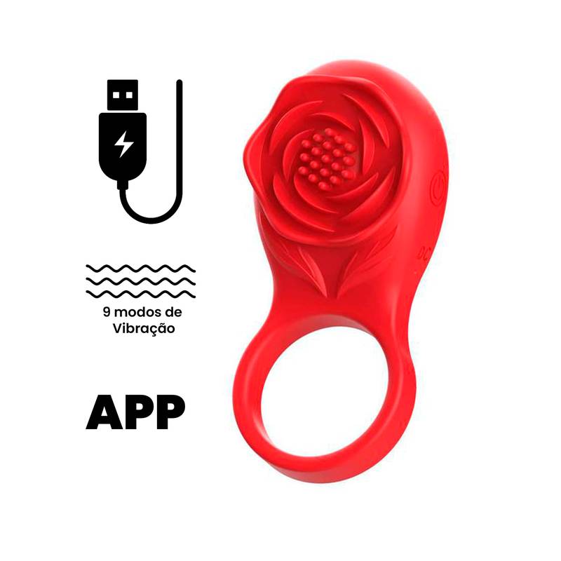 Anel com Estimulador em formato de Flor - APP - Recarga USB - 9 modos de vibração YSJT109