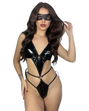 Fantasia Body de Couro Dominadora Tiazinha Com Máscara 012