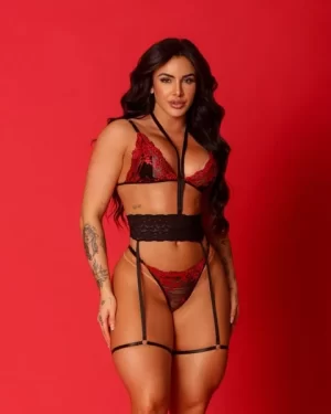 Conjunto Ardente Desejo Com Gargantilha E Cinta Liga Mil Toques CAD