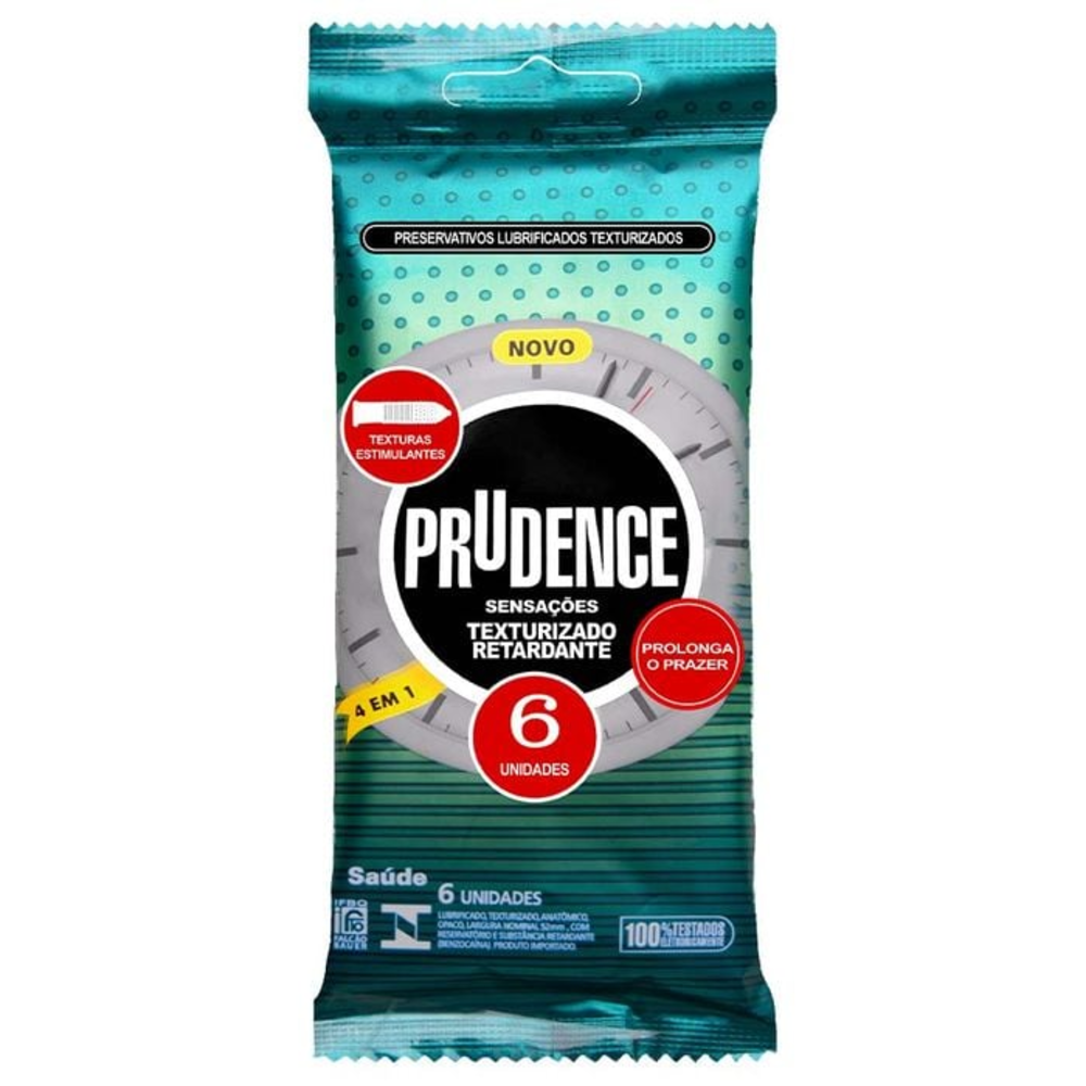 Preservativo 2 em 1 Texturizado Retardante 6 Unidades Prudence